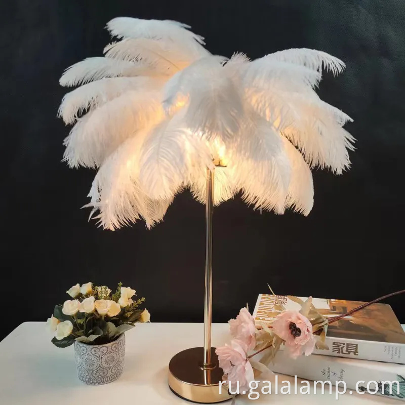 Современная светодиодная лампа с перьями из роскошного страуса для элегантных спален